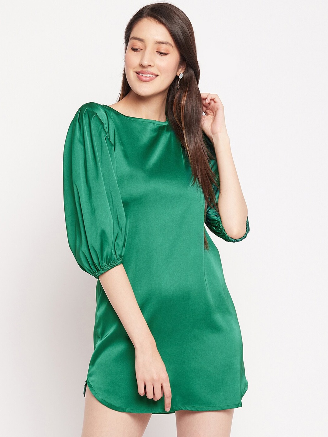 

Fashfun Round Neck Crepe A-Line Mini Dress, Green