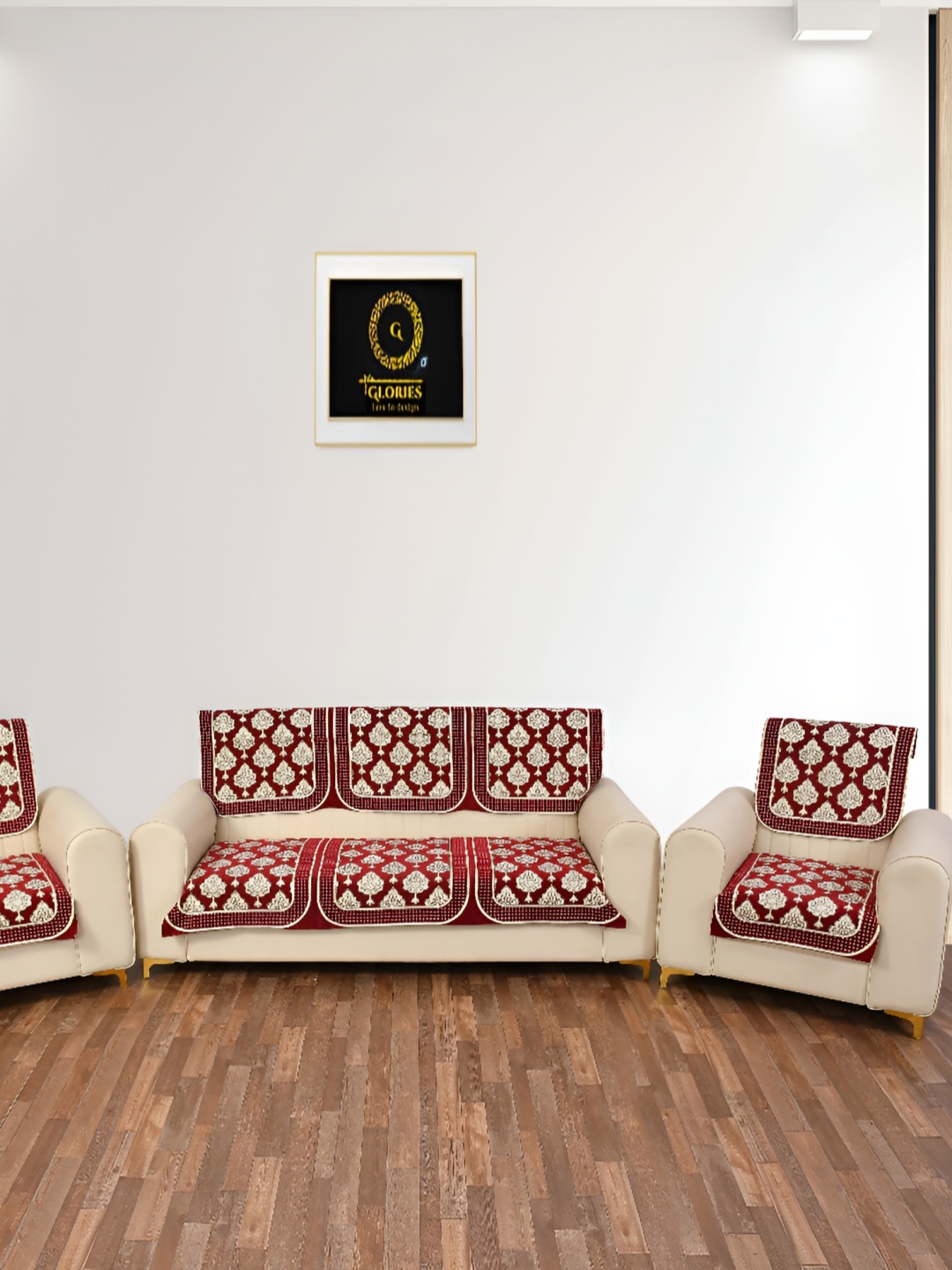 

GLORIES Maroon Velvet 6 Seater Sofa Cover