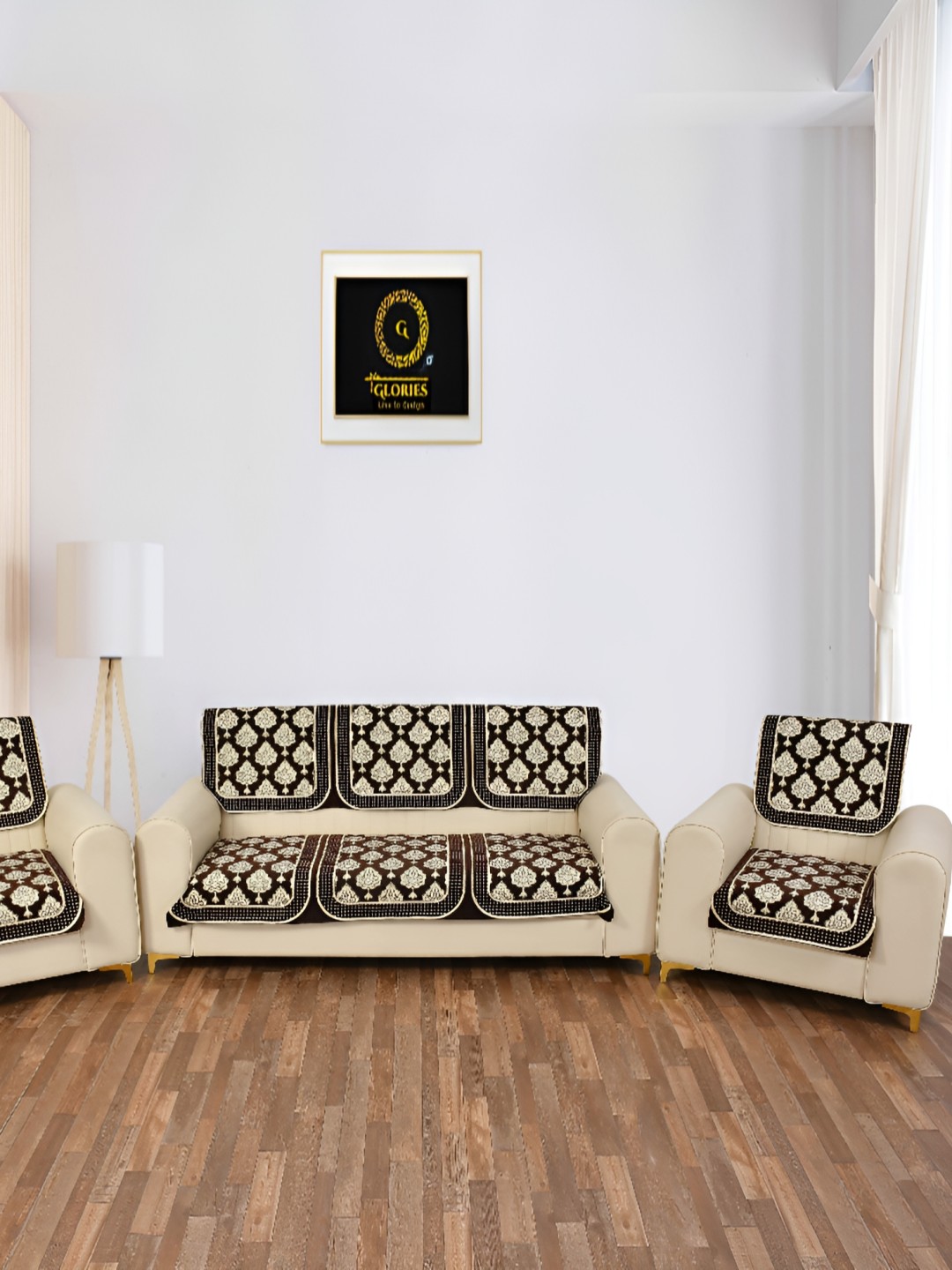 

GLORIES Coffee Brown Velvet 6 Seater Sofa Cover