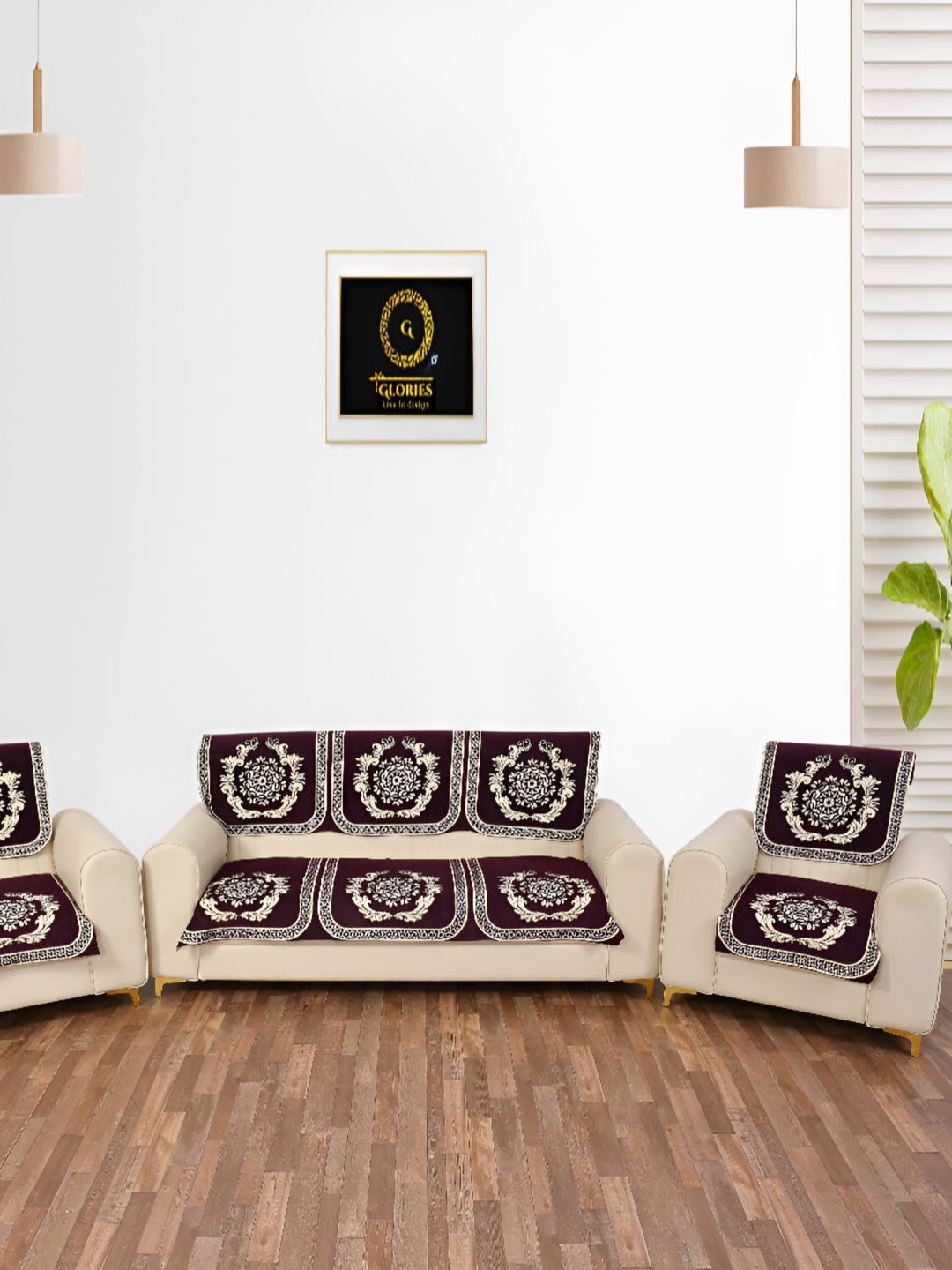 

GLORIES Maroon Velvet 6 Seater Sofa Cover