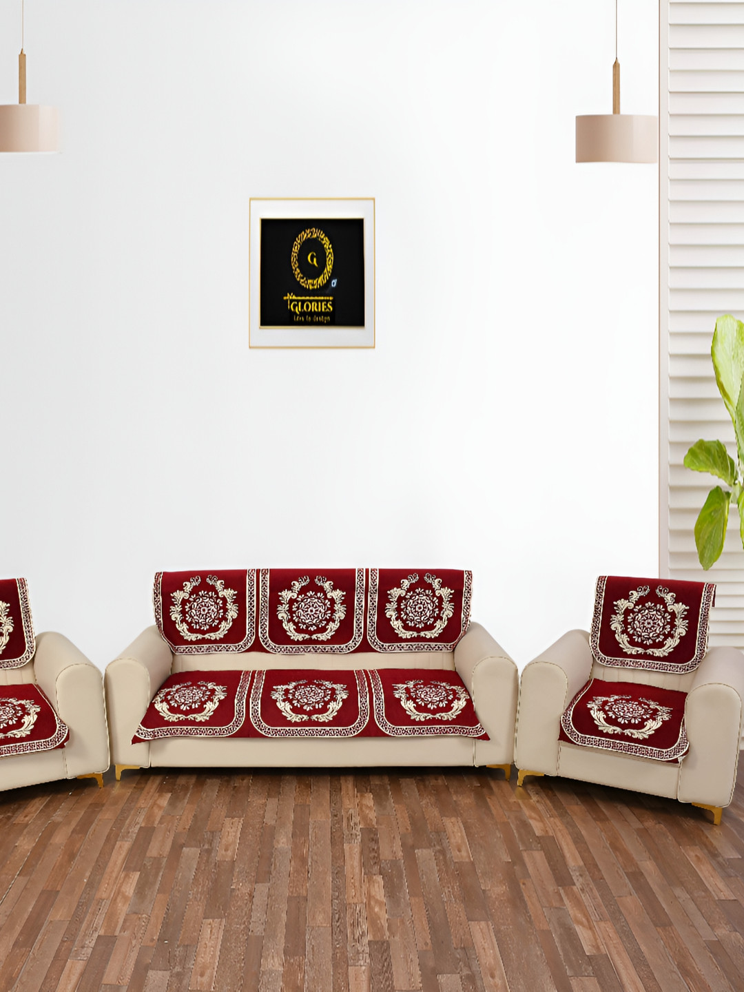 

GLORIES Maroon Velvet 6 Seater Sofa Cover