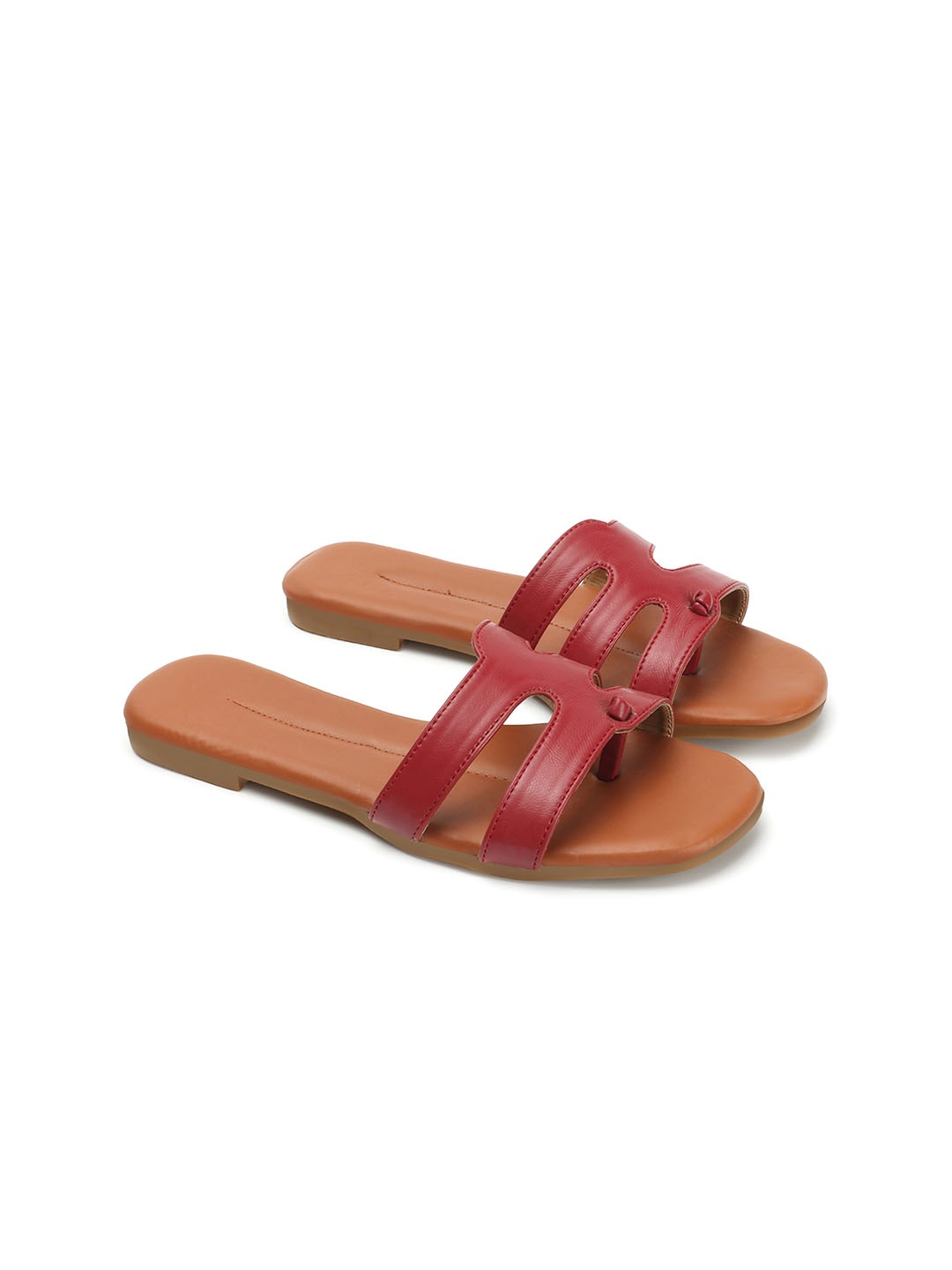 

CLOSHO No Back Strap Open Toe Flats, Red