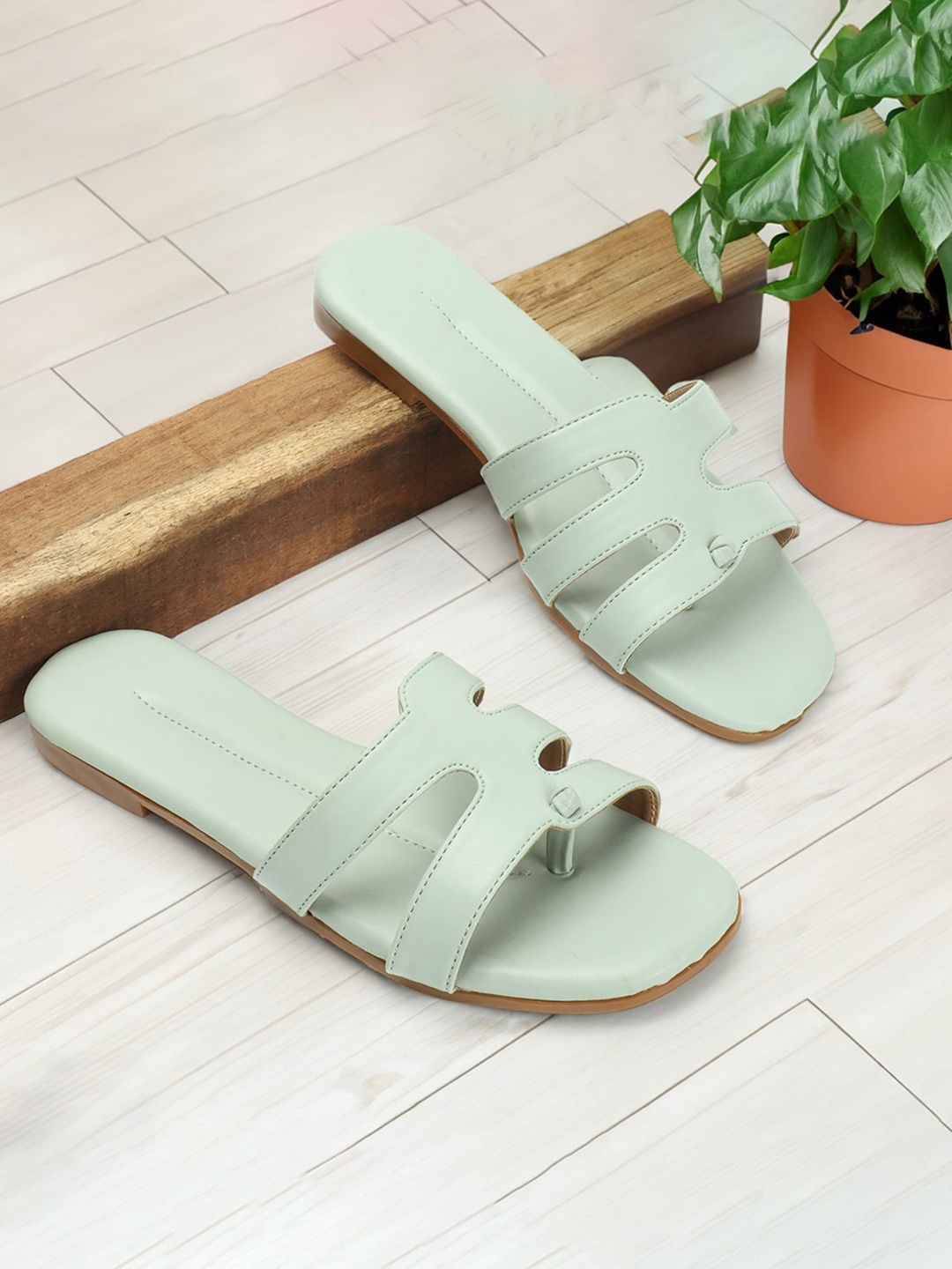 

CLOSHO No Back Strap Open Toe Flats, Sea green