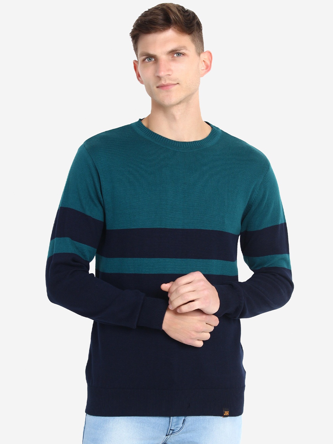 

INVICTUS Striped Pullover Pure Cotton Sweater, Blue