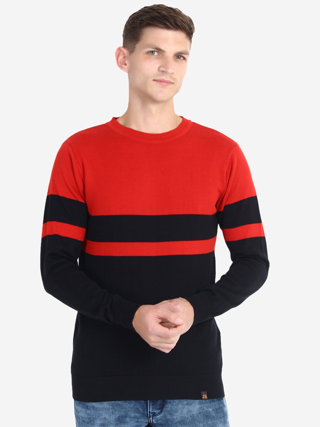 

INVICTUS Striped Pullover Pure Cotton Sweater, Red