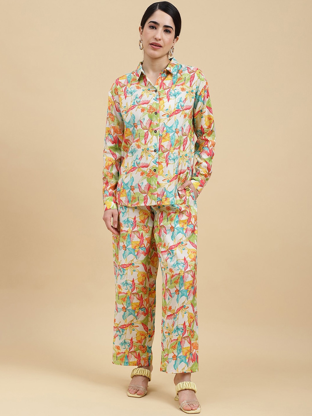 

HERE&NOW Floral Printed Shirt With Trousers, Turquoise blue