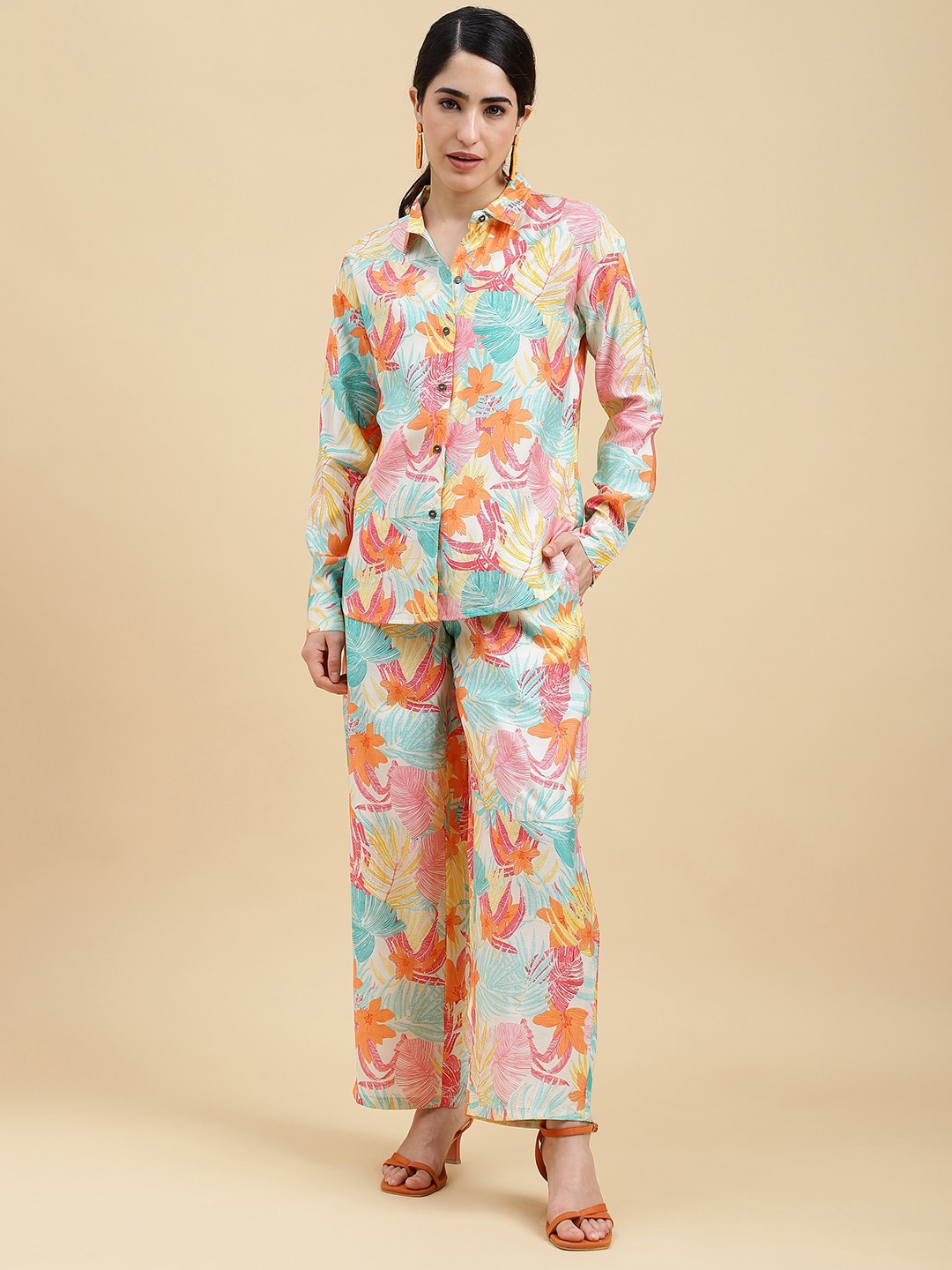 

HERE&NOW Tropical Printed Shirt With Trousers, Orange