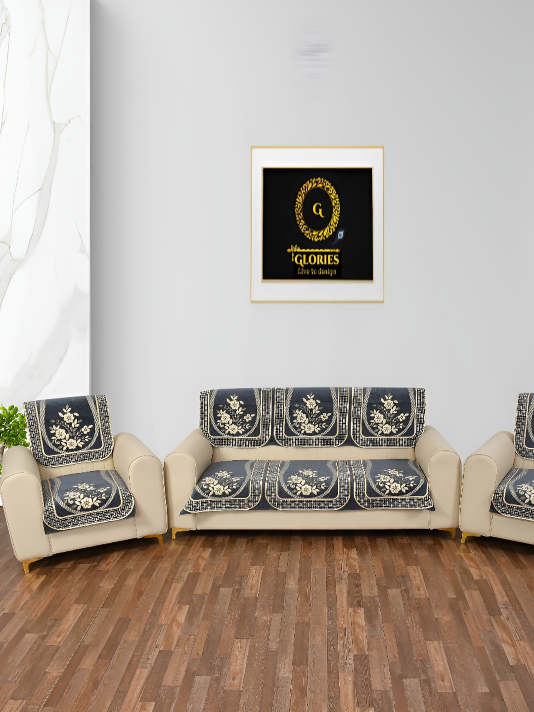 

GLORIES Grey Checked Velvet 6 Seater Sofa Cover
