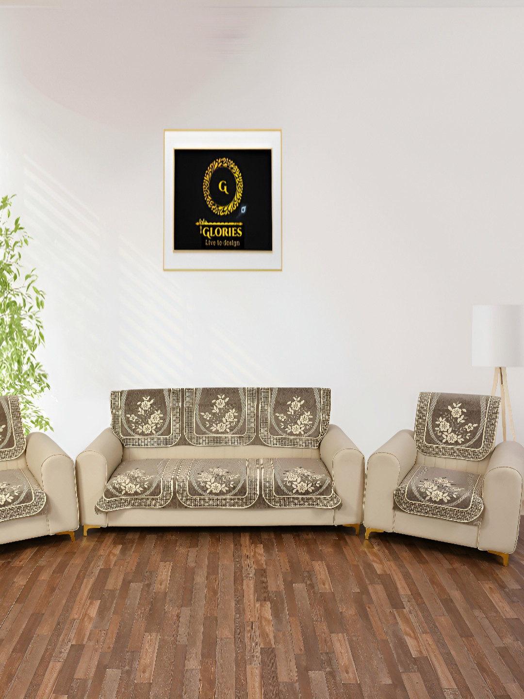 

GLORIES Brown Checked Velvet 6 Seater Sofa Cover