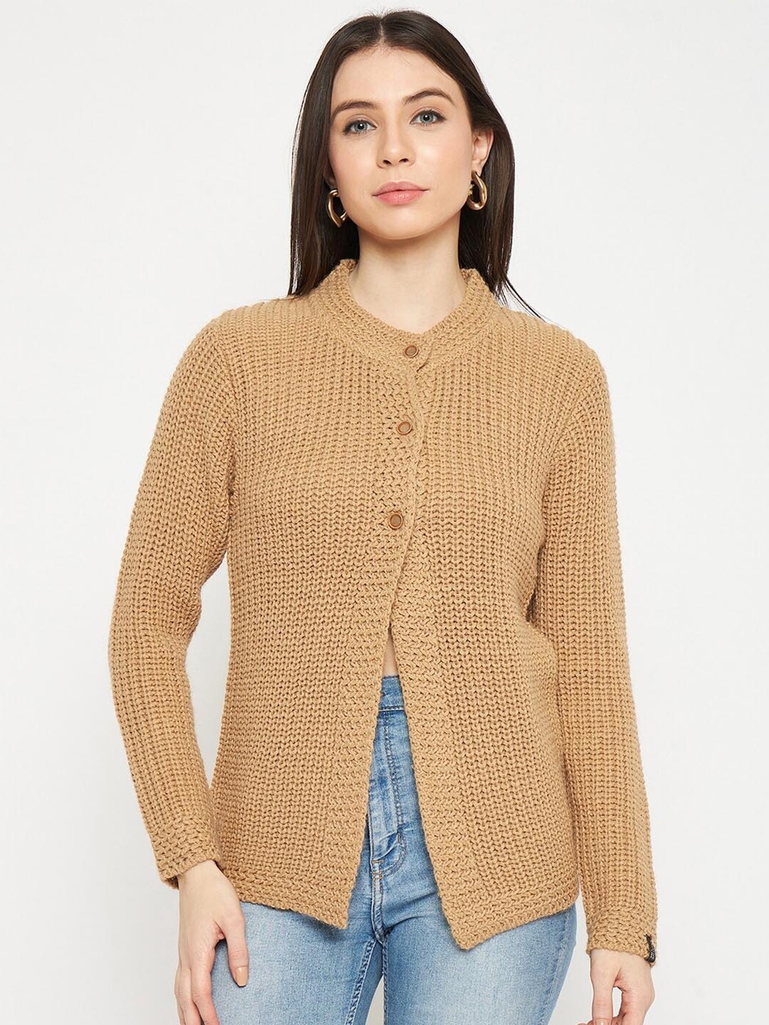 

CREATIVE LINE Cable Knit Self Design Woollen Cardigan Sweater, Beige