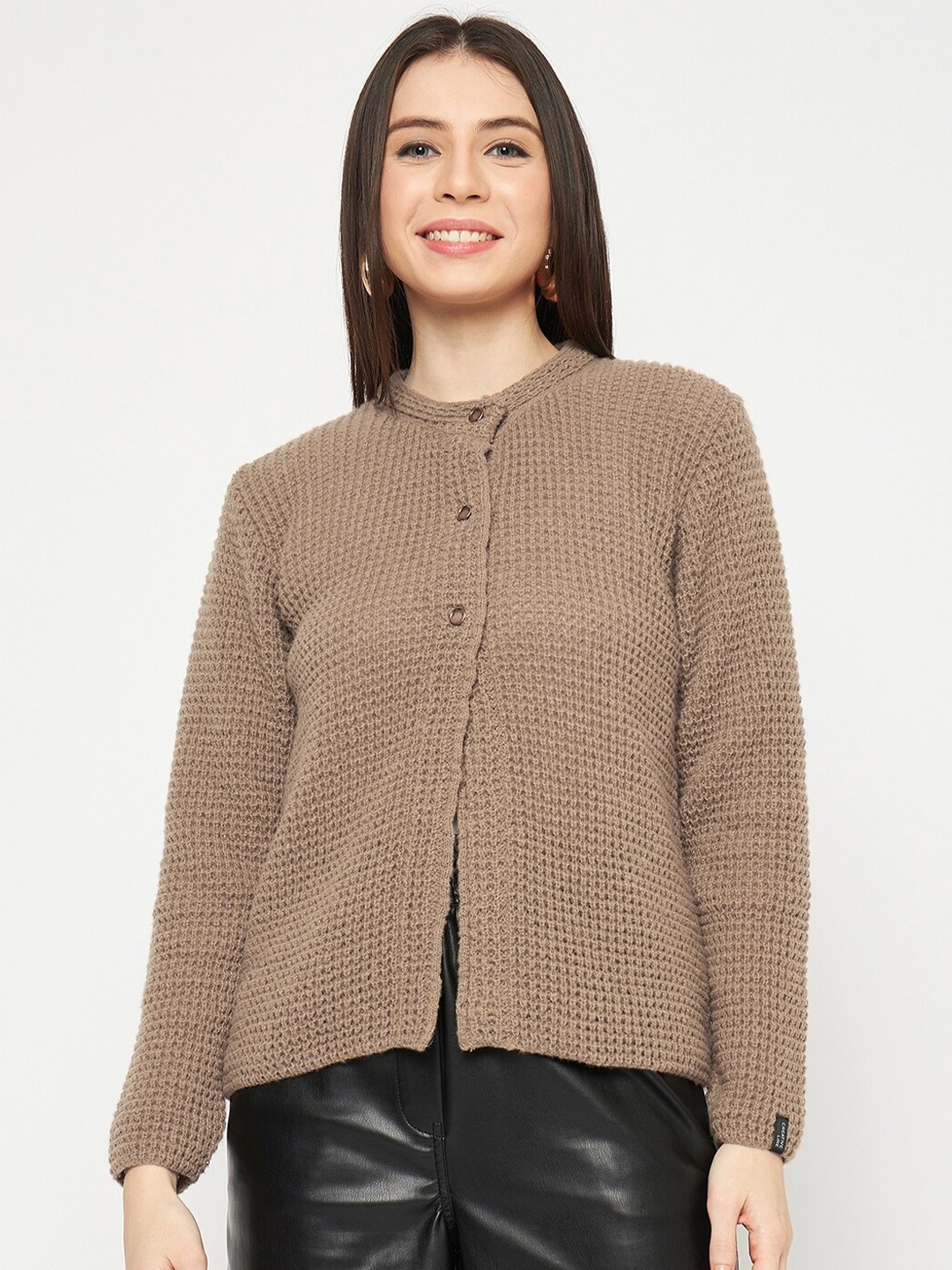 

CREATIVE LINE Ribbed Woollen Cardigan Sweater, Brown