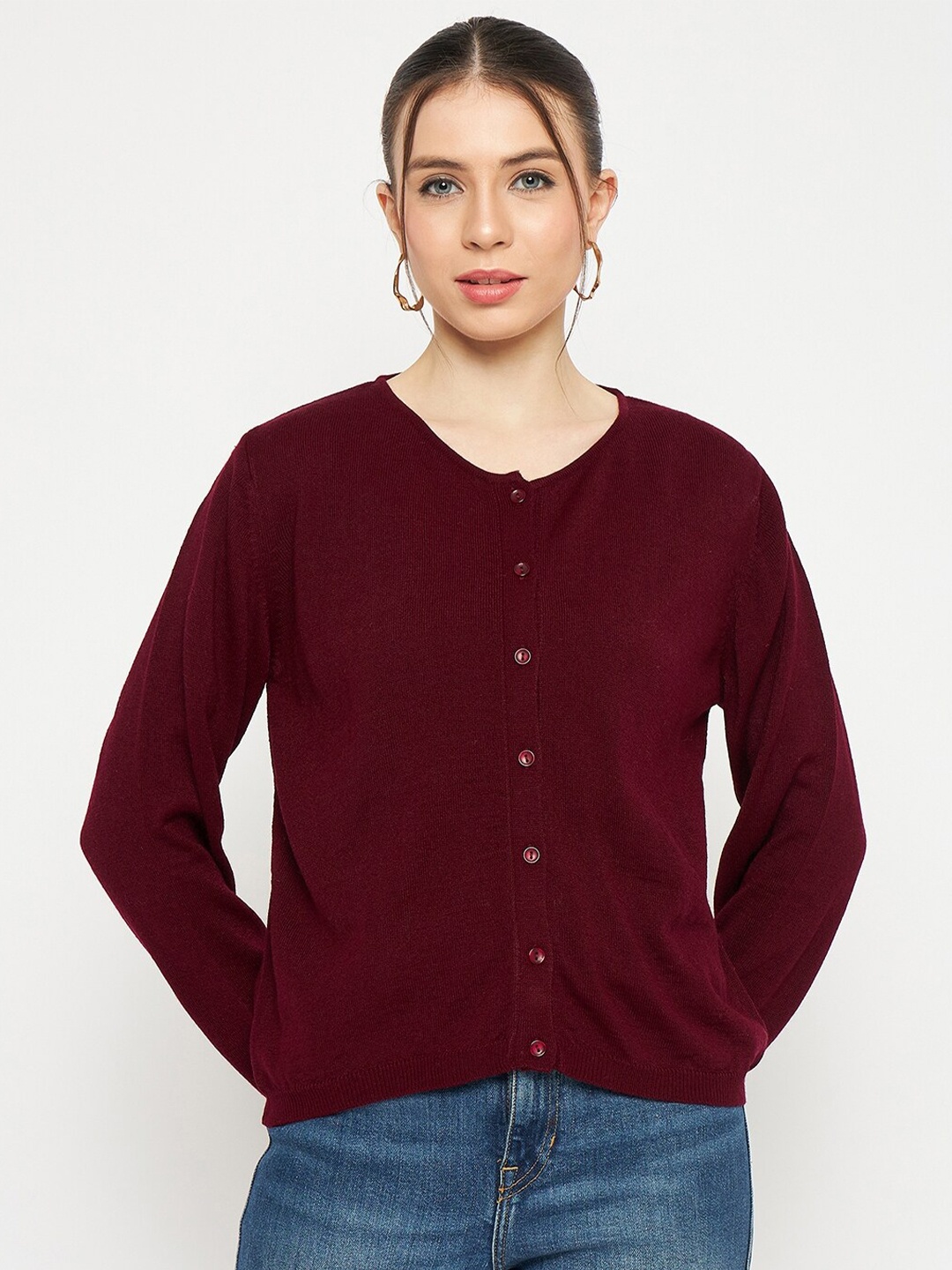 

CREATIVE LINE Women Maroon Woollen Cardigan
