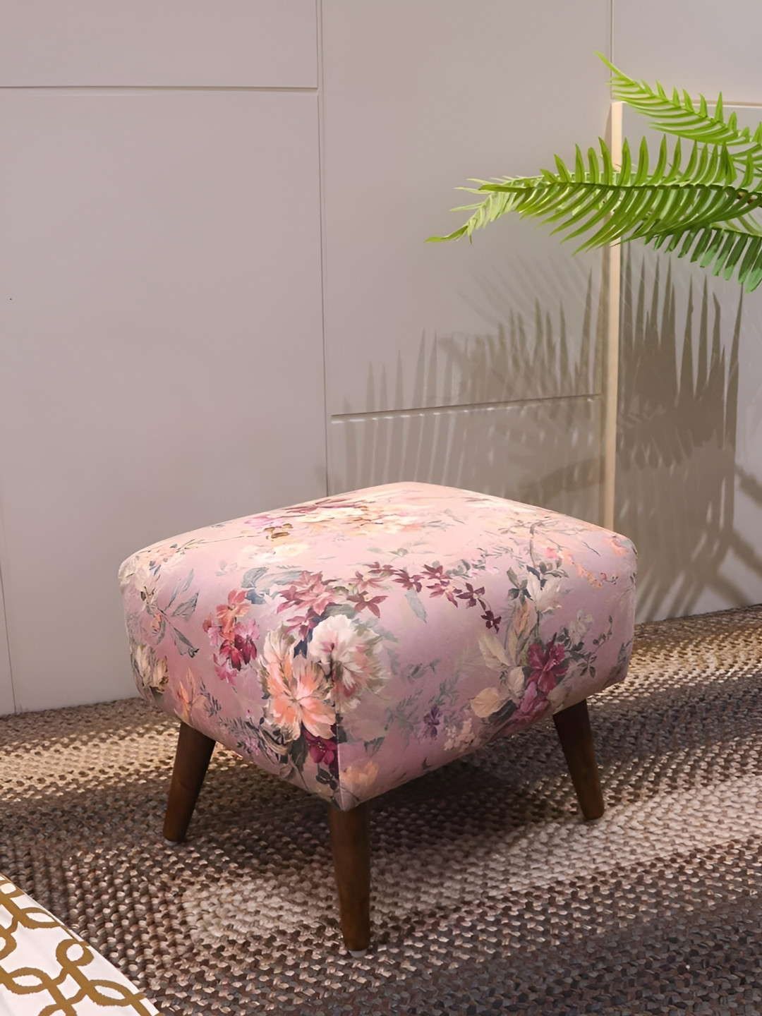

The Artage Pink & White Floral Printed Wooden Square Ottomans