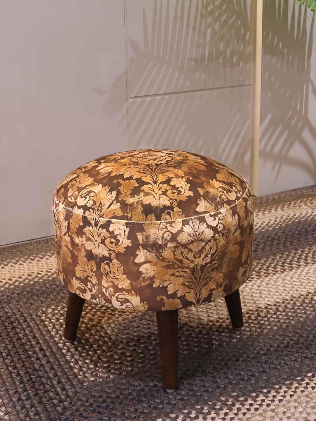

The Artage Brown & Beige Floral Printed Wooden Round Ottomans
