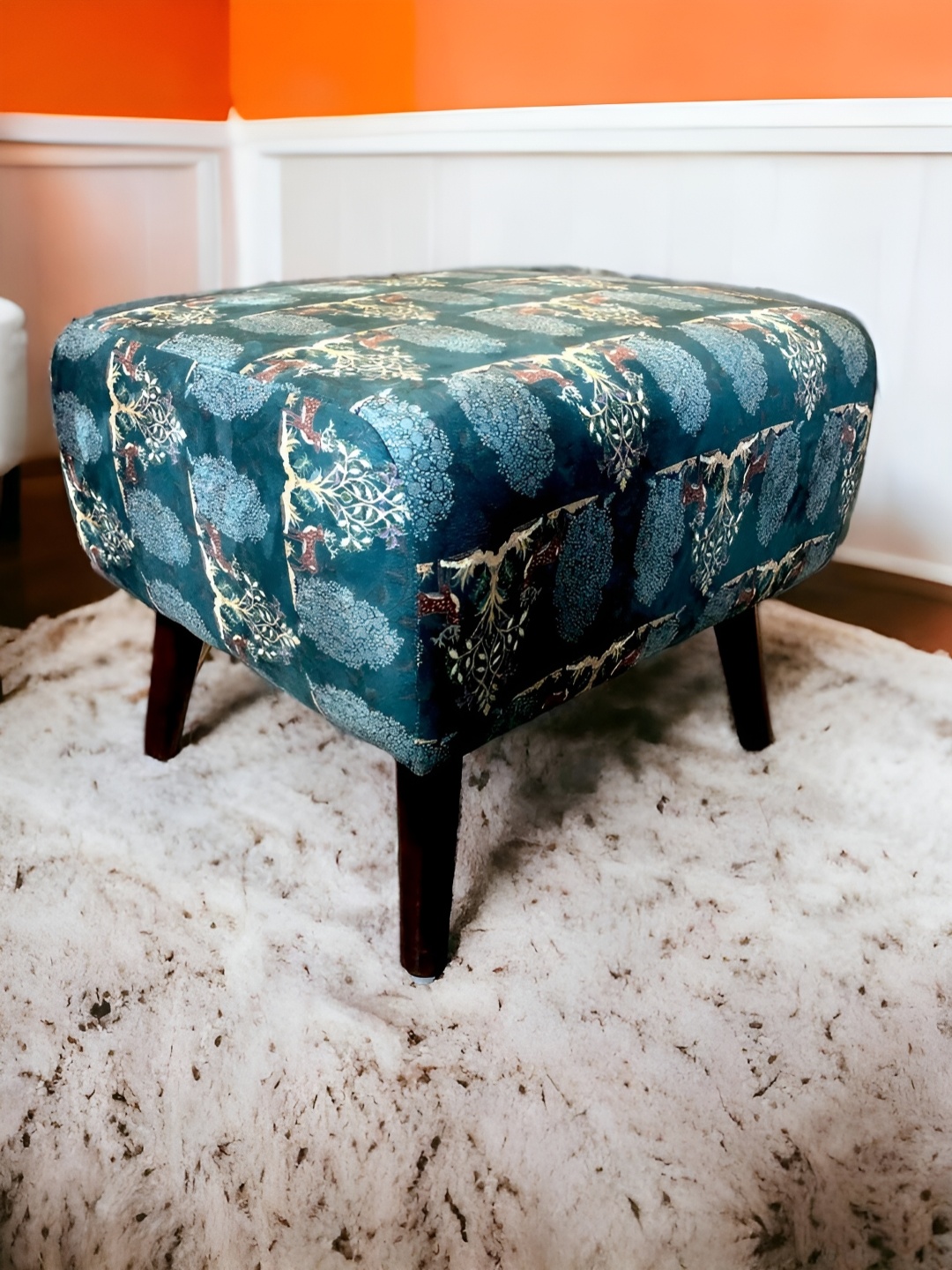 

The Artage Forest Green & Cream Floral Printed Wooden Square Ottomans