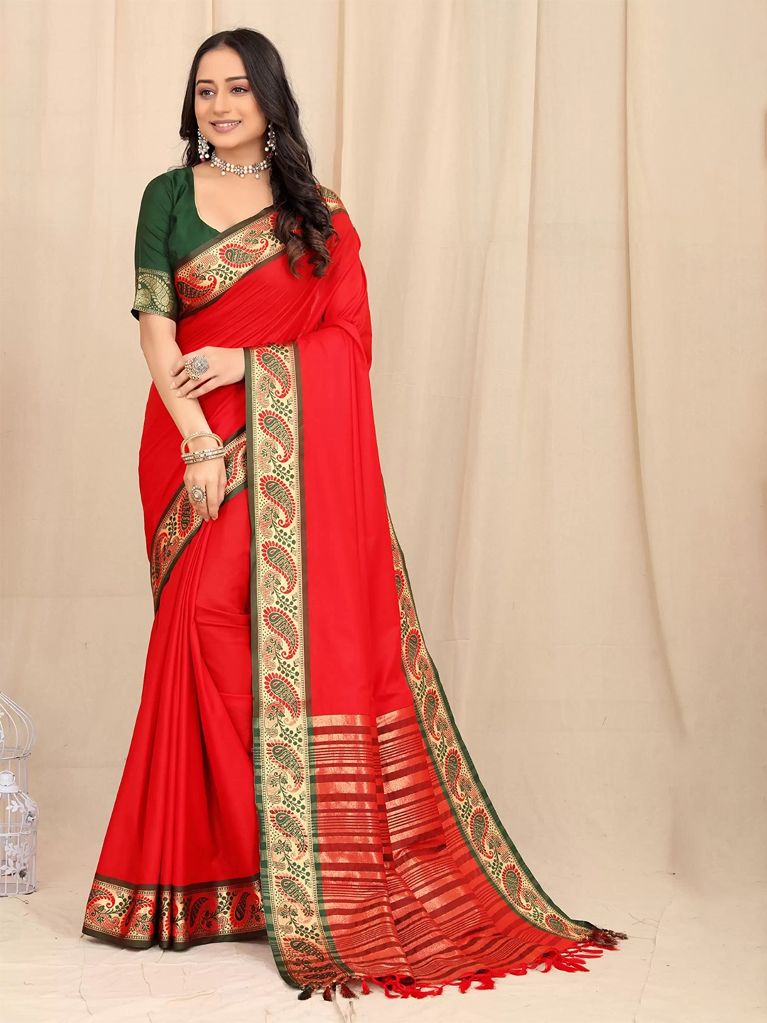 

ZIBLON Art Silk Kanjeevaram Saree, Red