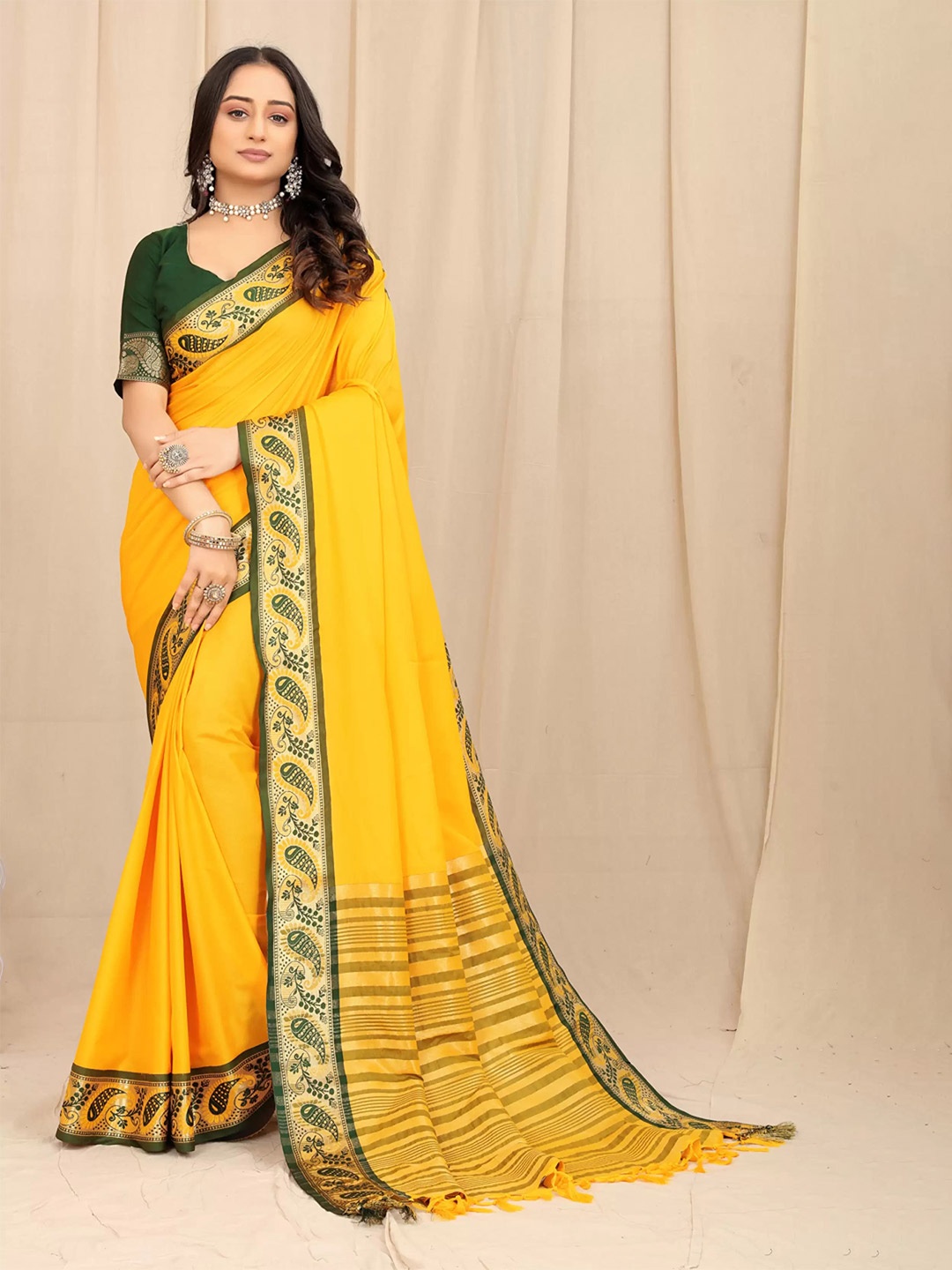 

ZIBLON Art Silk Kanjeevaram Saree, Yellow