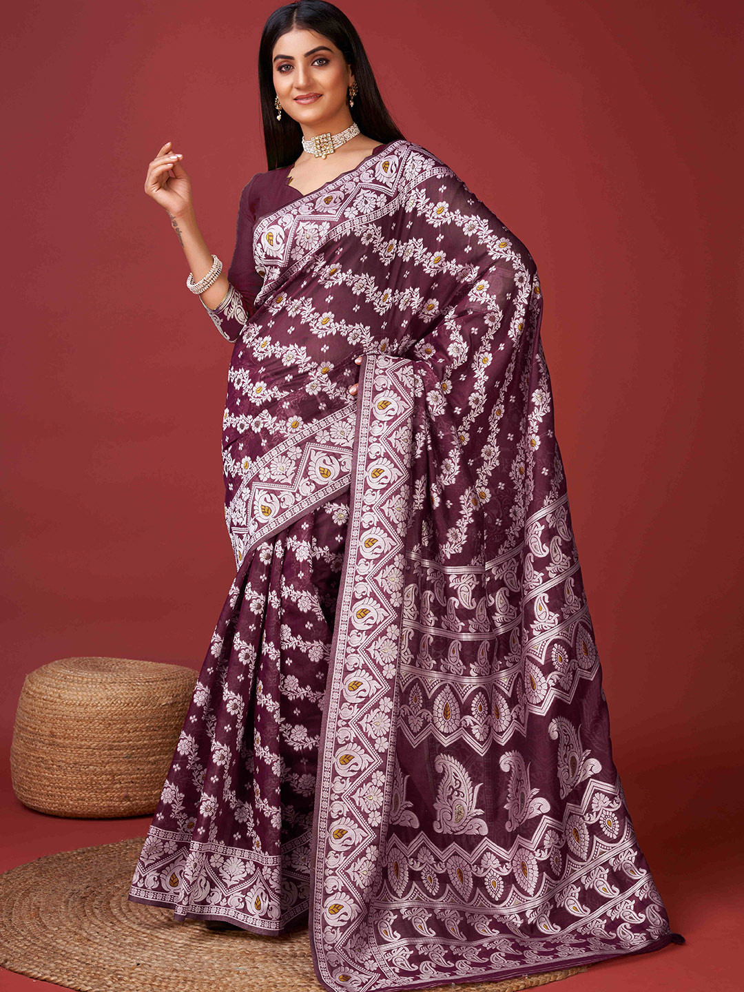 

ZIBLON Ethnic Woven Design Art Silk Kanjeevaram Saree, Purple