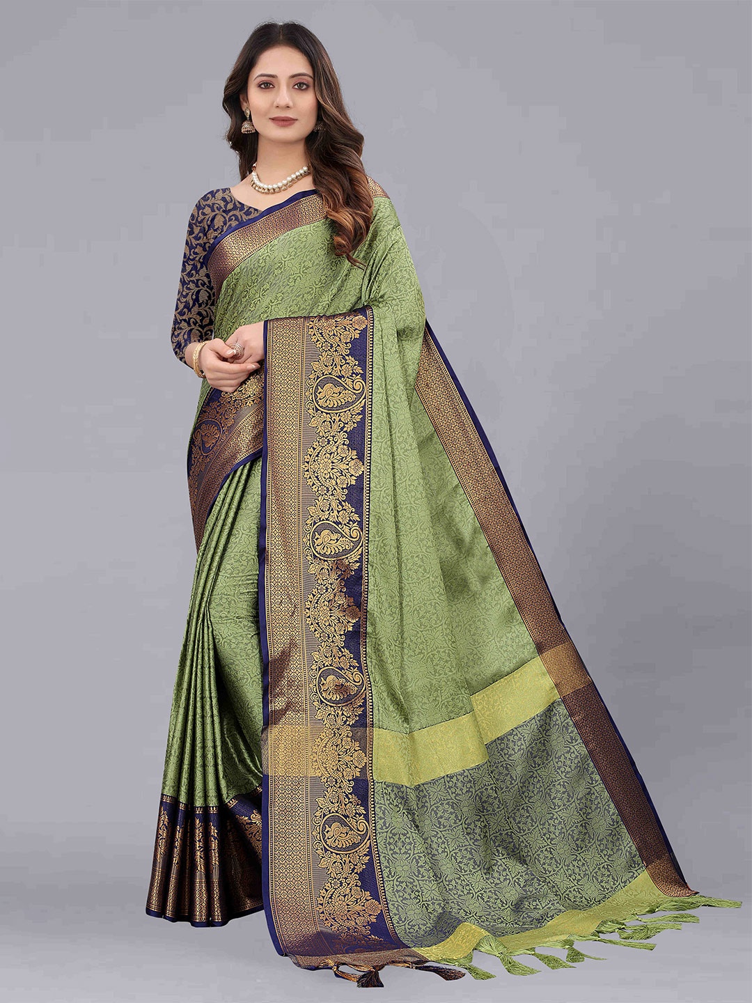 

ZIBLON Art Silk Kanjeevaram Saree, Sea green