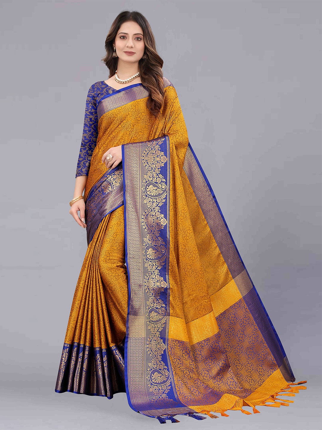 

ZIBLON Art Silk Kanjeevaram Saree, Yellow
