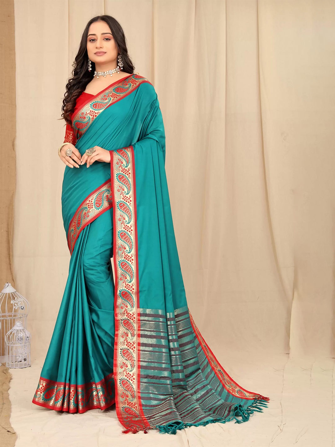 

ZIBLON Art Silk Kanjeevaram Saree, Green