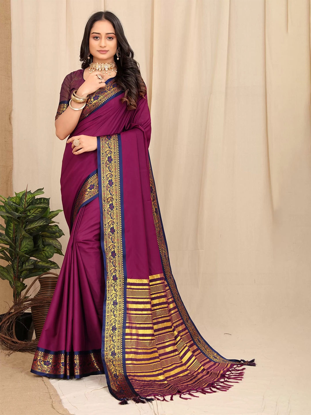 

ZIBLON Zzari Art Silk Kanjeevaram Saree, Violet