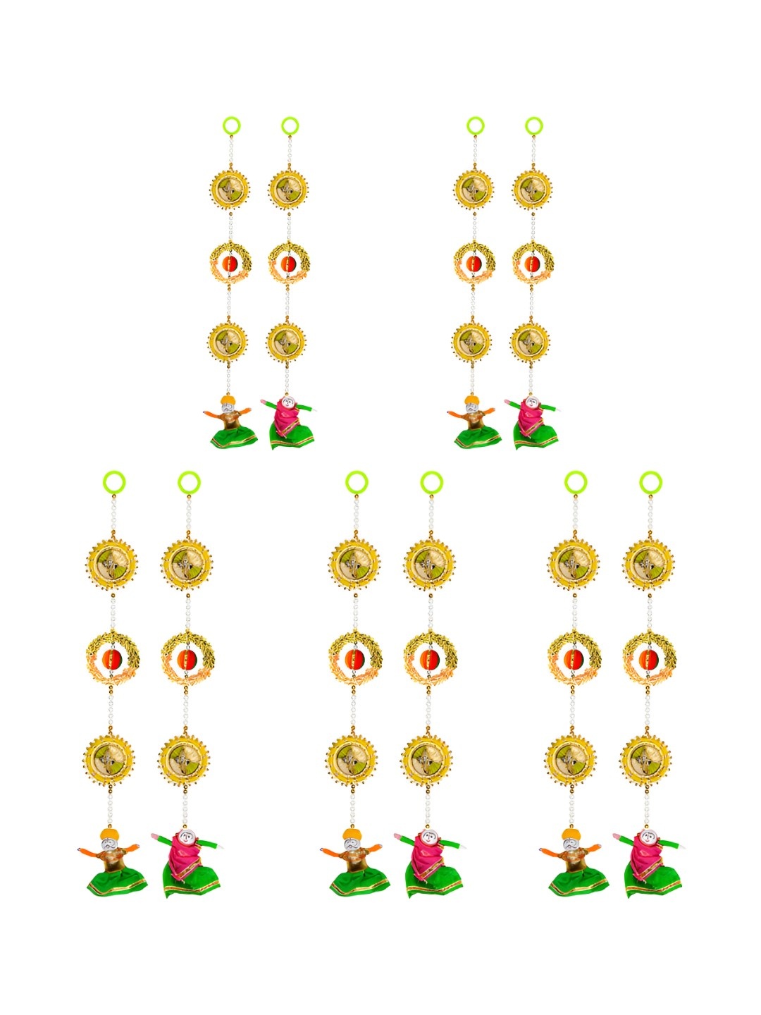 

iHandikart Yellow 5 Pieces Wall Hanging Puppet Pair Artificial Festive Decor