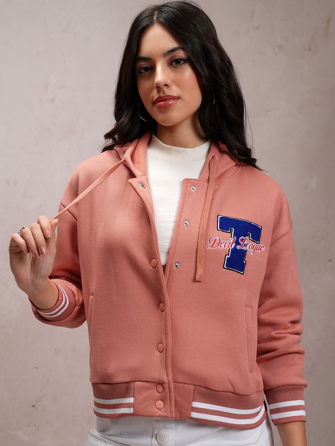 

Tokyo Talkies Women Orange Varsity Jacket