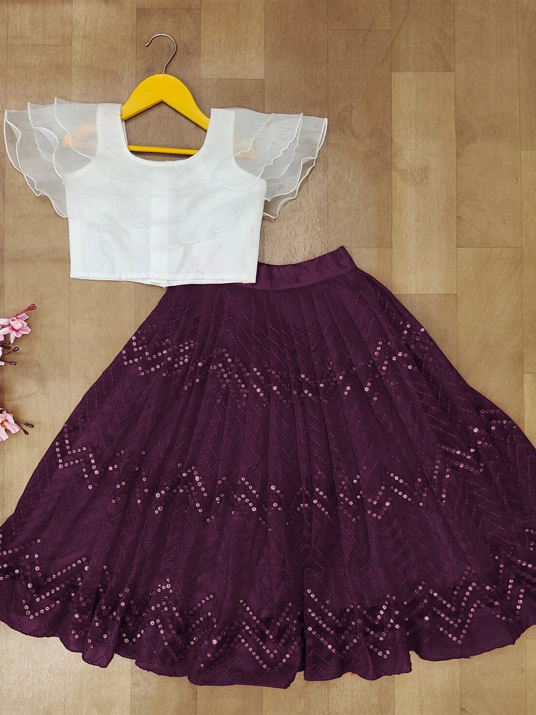 

BAESD Girls Embellished Sequinned Ready to Wear Lehenga Choli, Purple