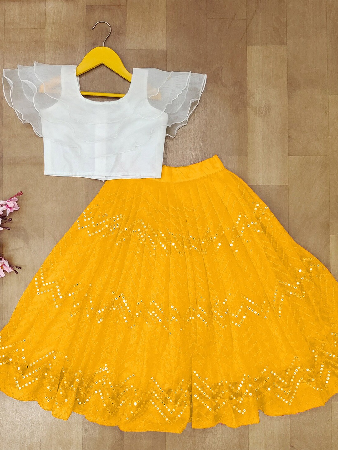 

BAESD Girls Embellished Sequinned Ready to Wear Lehenga Choli, Yellow