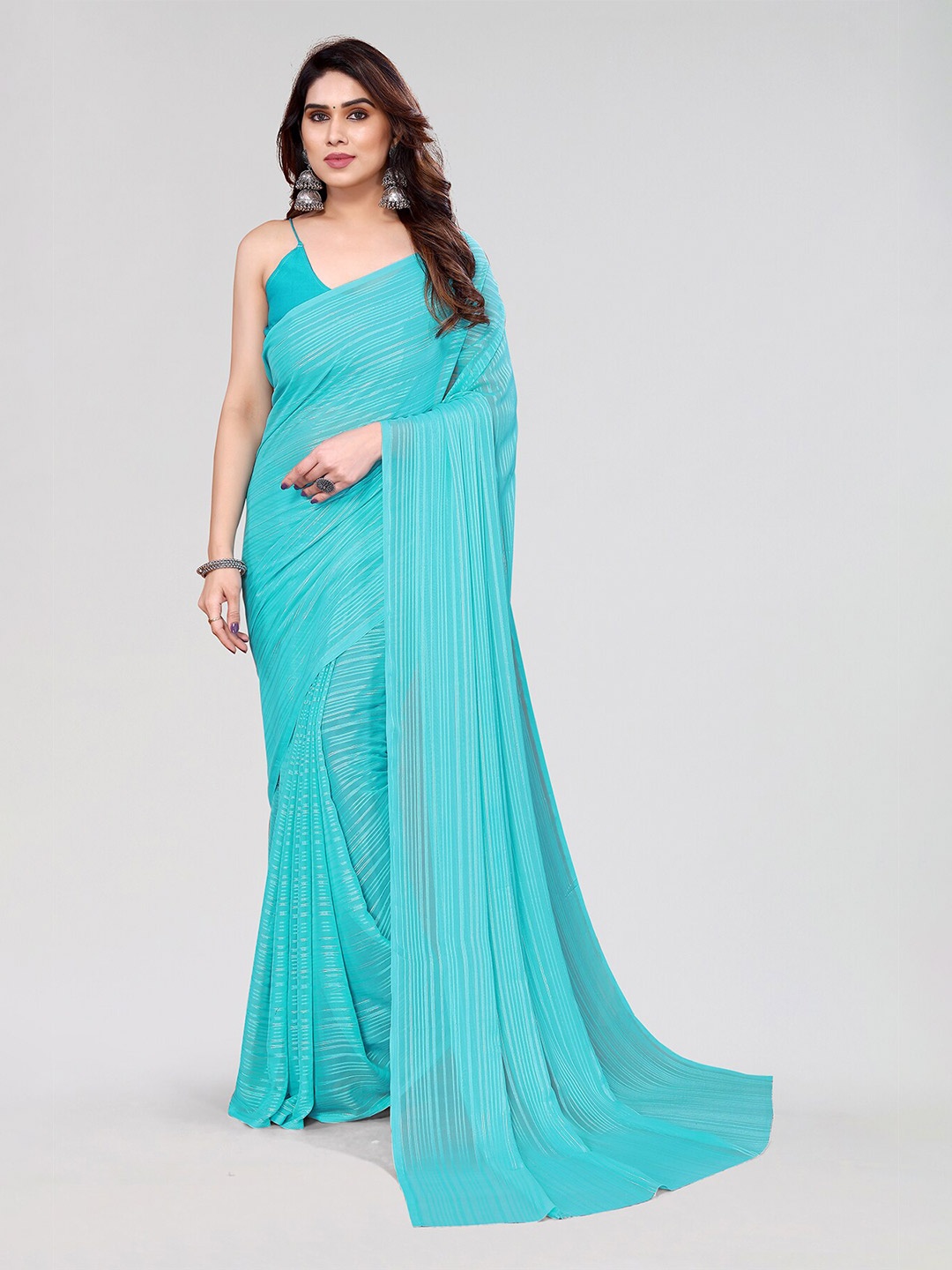 

Moda Rapido Striped Satin Saree, Blue