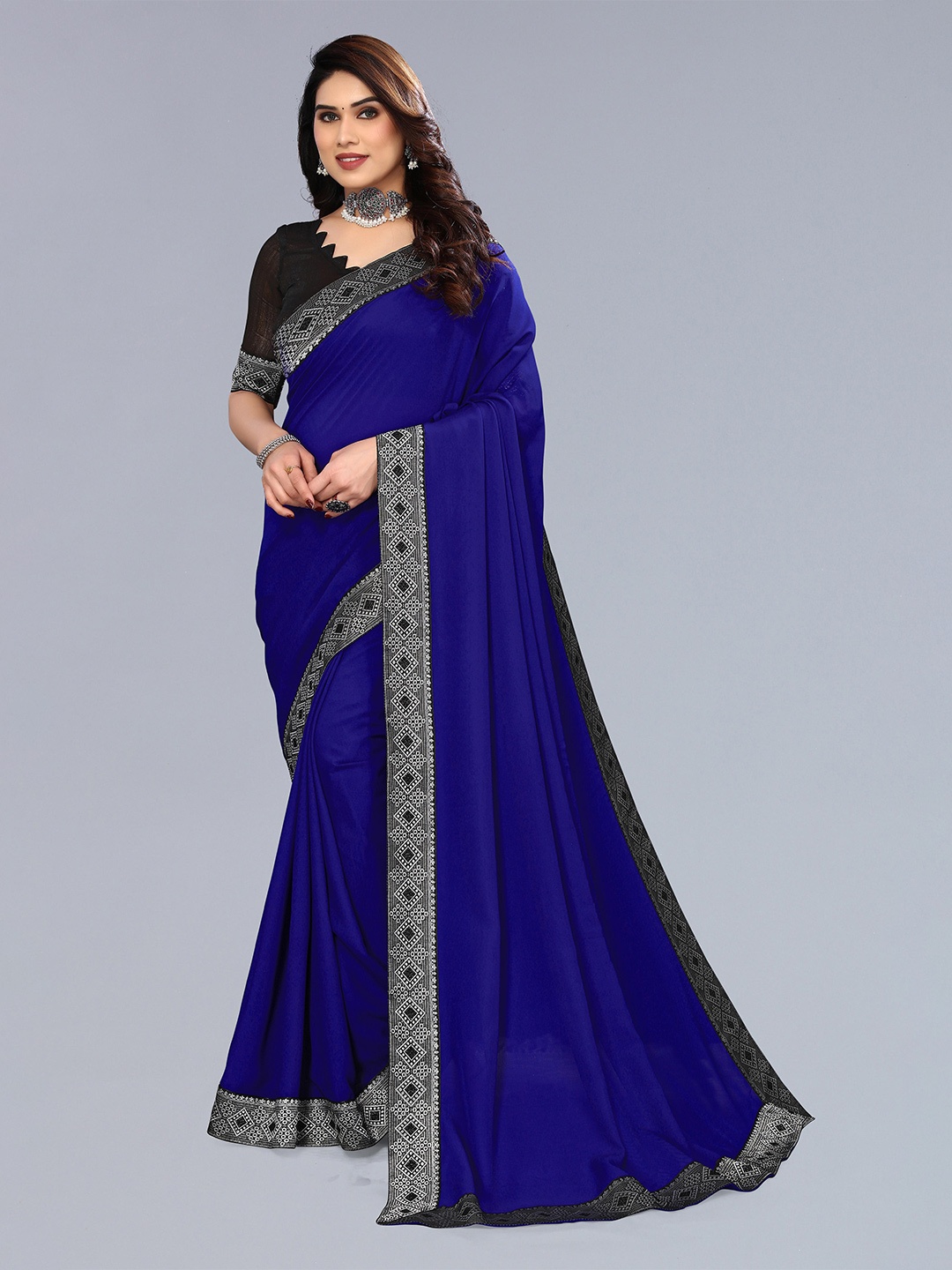 

ANAND SAREES Printed Pure Chiffon Designer Saree, Blue