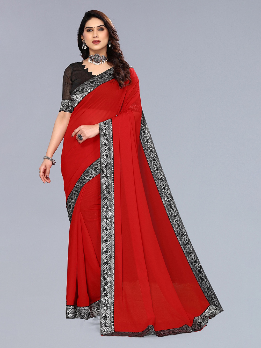 

ANAND SAREES Pure Chiffon Saree, Red