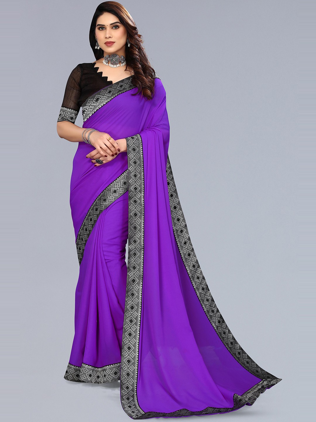 

ANAND SAREES Printed Woven Design Pure Chiffon Saree, Purple