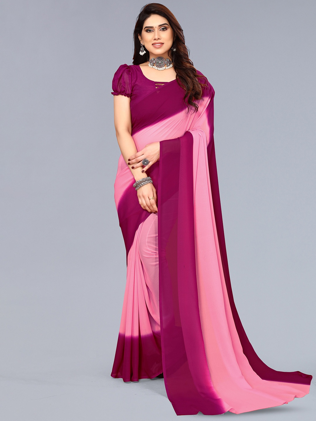 

ANAND SAREES Pure Georgette Saree, Purple