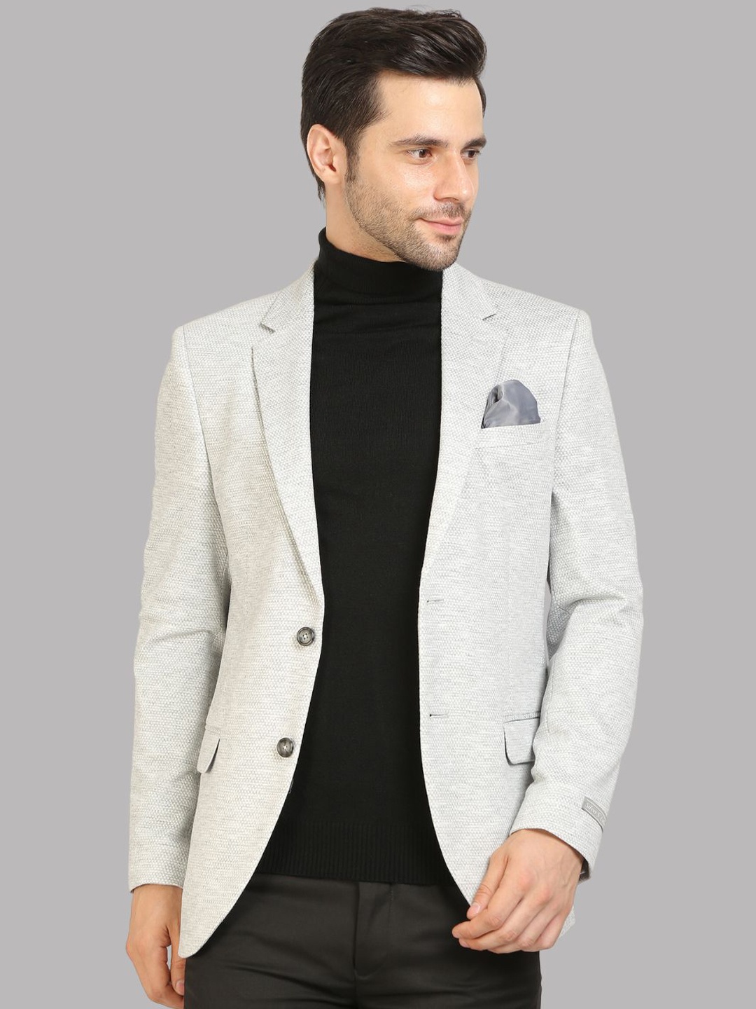 

Givo Self Designed Single-Breasted Fleece Blazer, Grey
