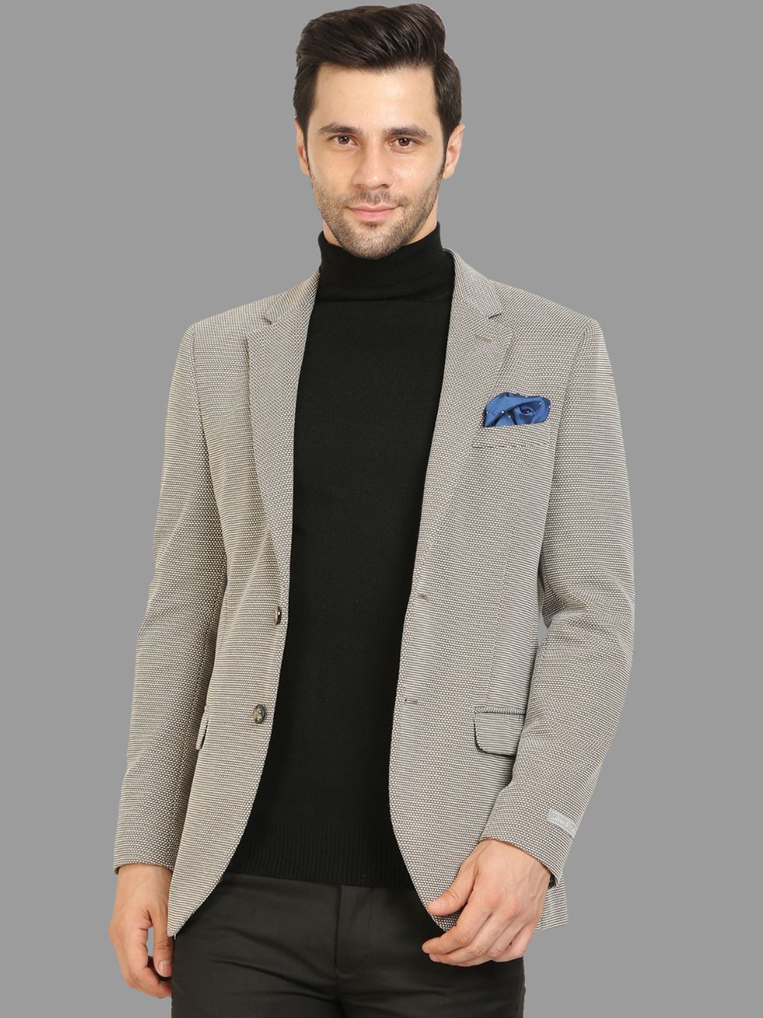 

Givo Striped Notched Lapel Collar Single-Breasted Fleece Blazer, Olive