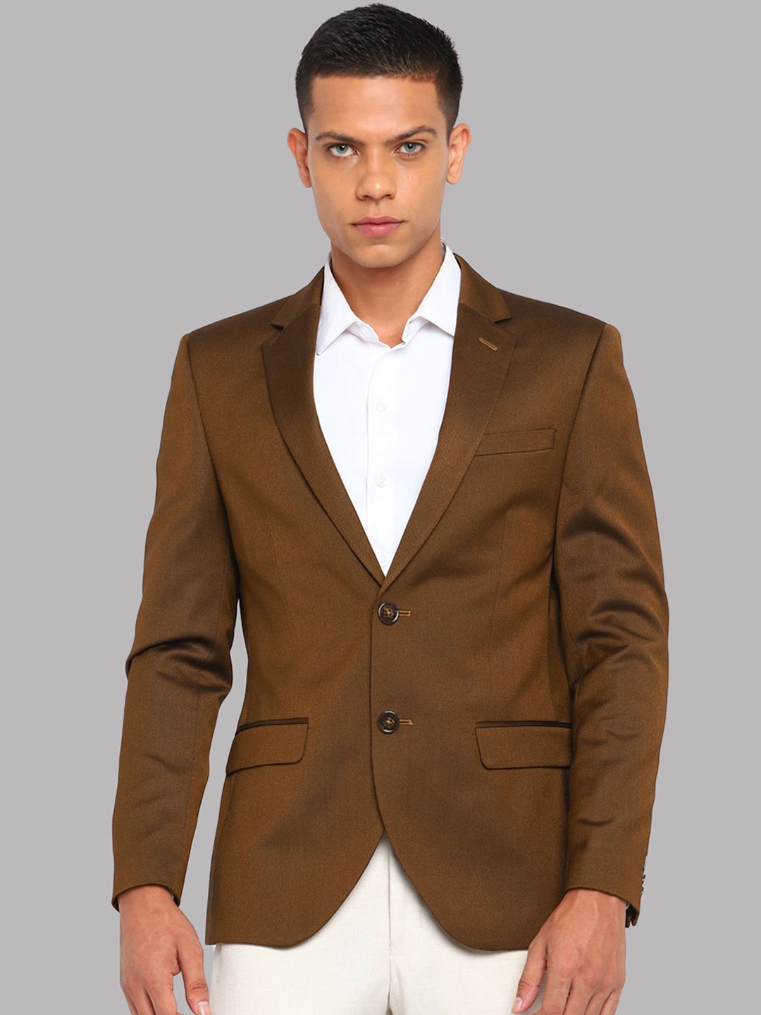 

Givo Notched Lapel Collar Single-Breasted Formal Blazer, Brown