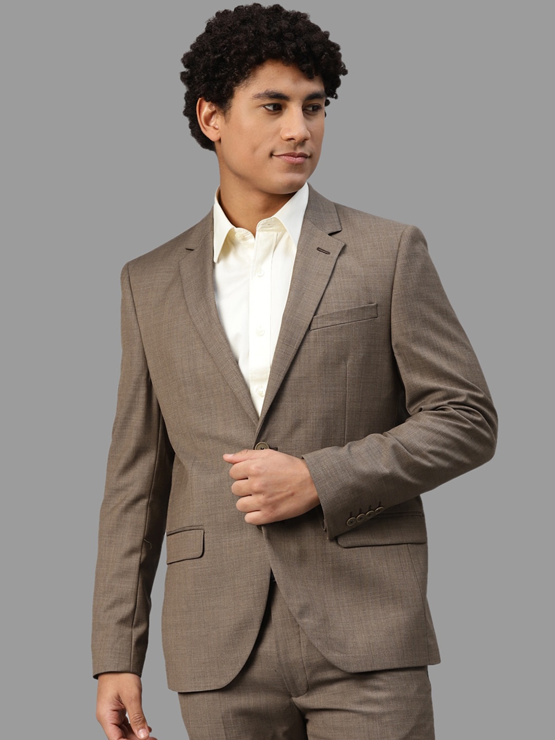

Givo Notched Lapel Collar Single Breasted Formal Blazer, Brown