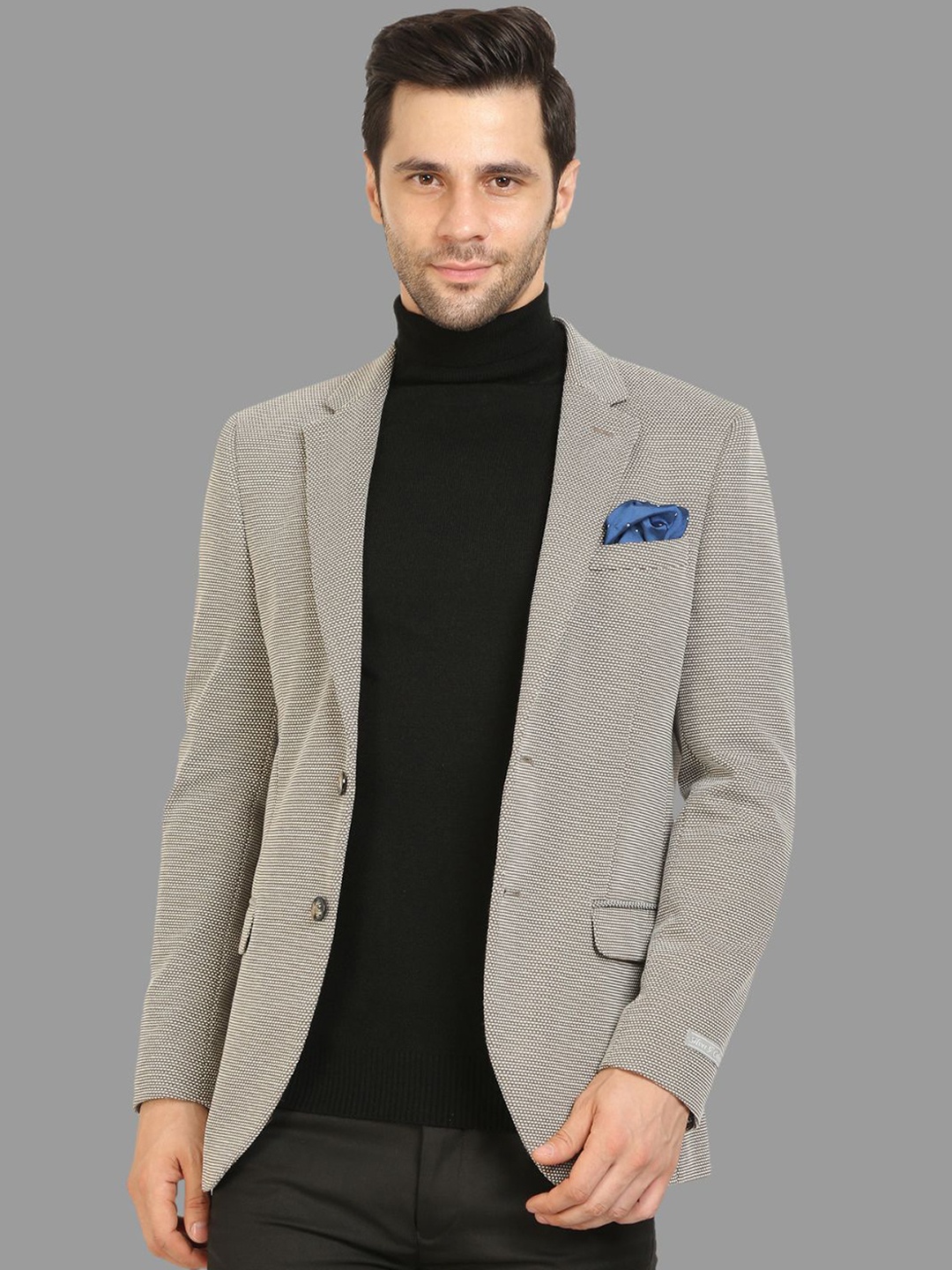 

Givo Self Designed Single-Breasted Fleece Blazer, Olive