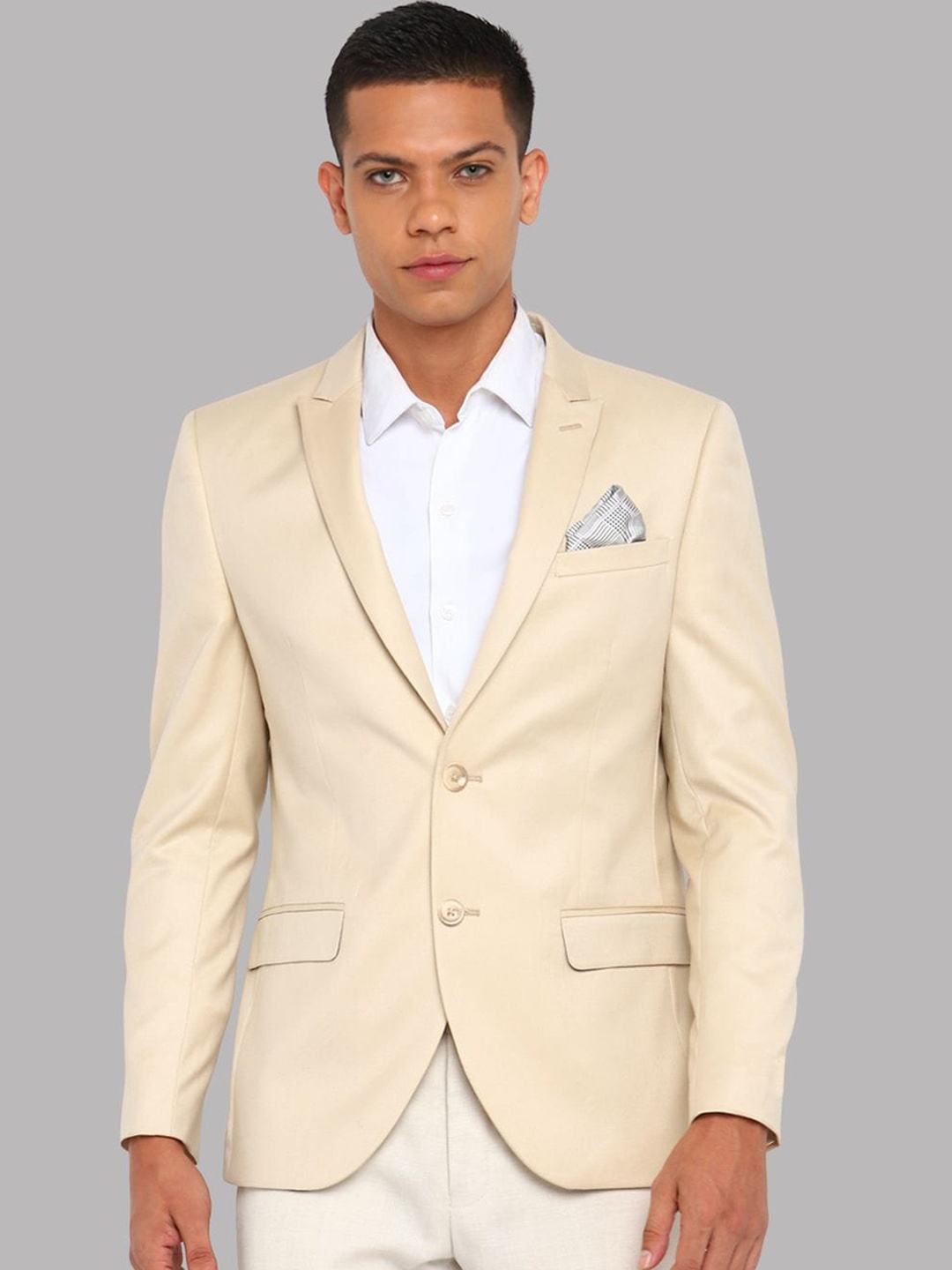 

Givo Notched Lapel Collar Single-Breasted Formal Blazer, Beige