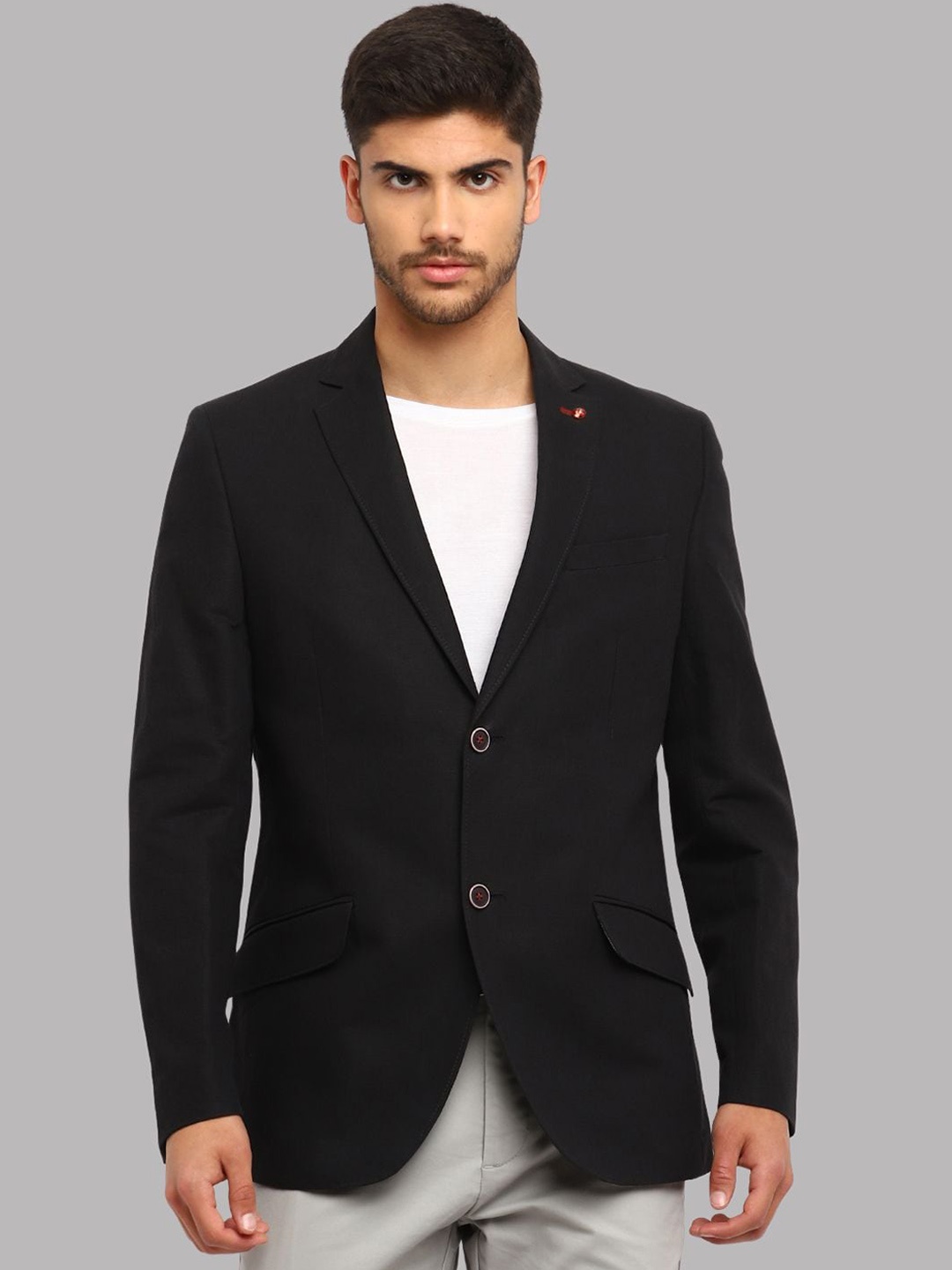 

Givo Notched Lapel Collar Linen Single Breasted Formal Blazer, Black