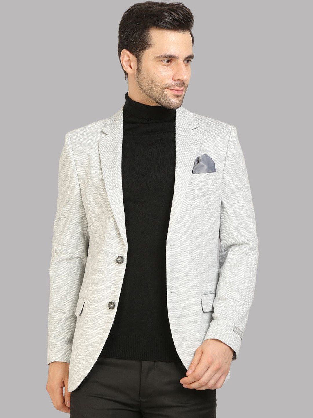 

Givo Notched Lapel Collar Fleece Single Breasted Formal Blazer, Grey