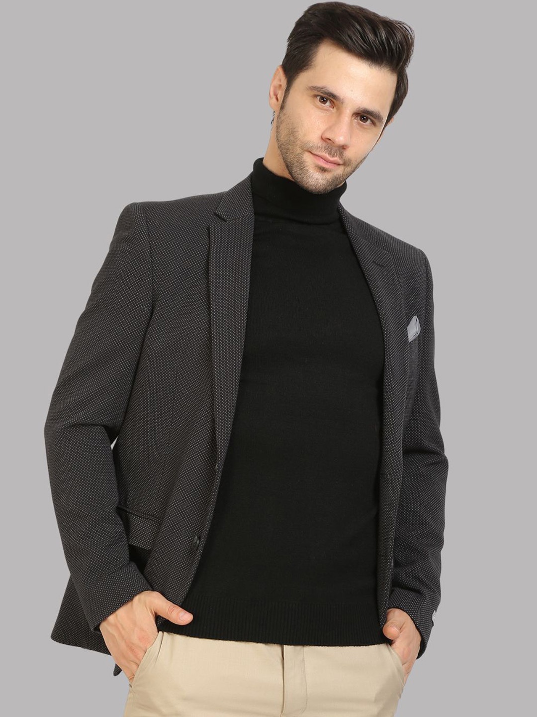

Givo Self Designed Single-Breasted Fleece Blazer, Charcoal