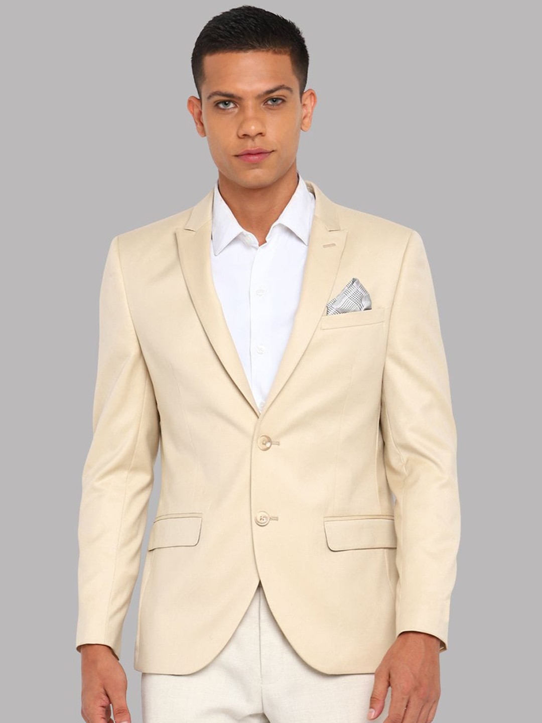

Givo Notched Lapel Collar Single-Breasted Formal Blazer, Beige