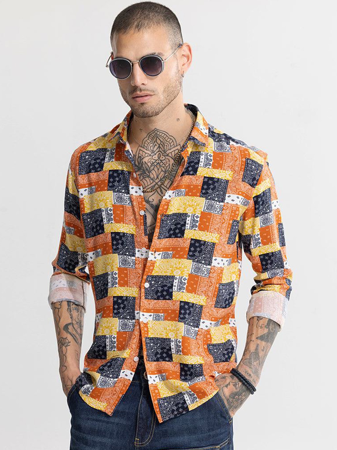 

Snitch Classic Slim Fit Ethnic Motif Printed Casual Shirt, Multi