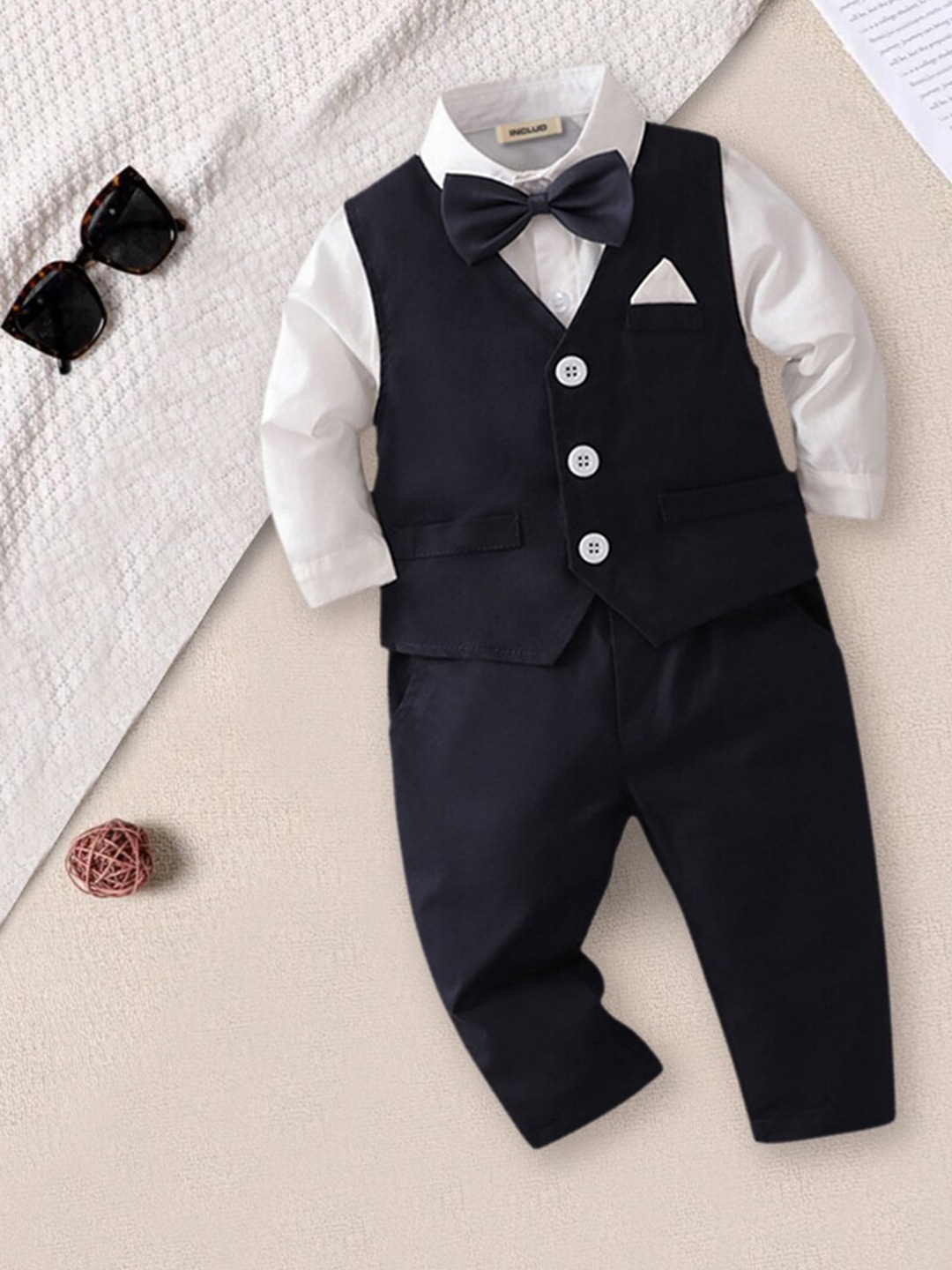 

INCLUD Solid Single-Breasted 3-Piece Suit Set, Navy blue
