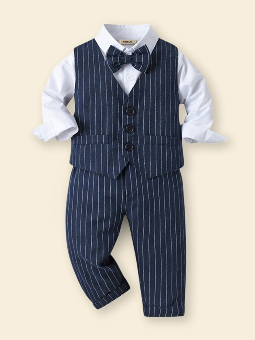 

INCLUD Boys Striped Single-Breasted 3-Piece Suit, Navy blue