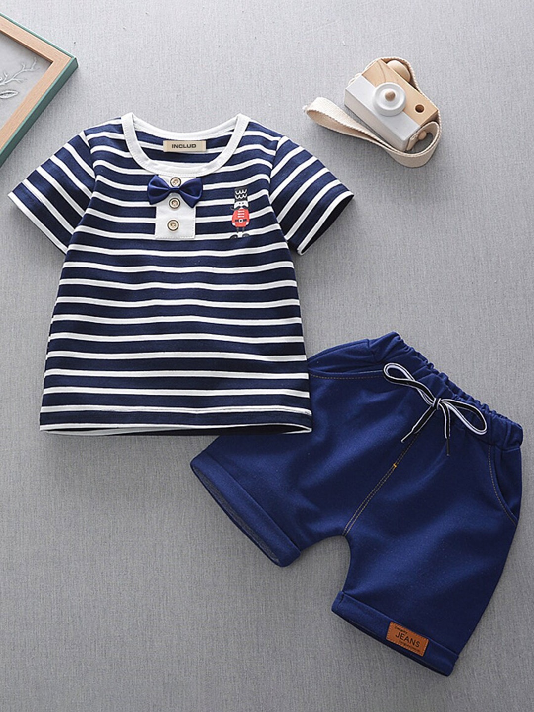 

INCLUD Boys Striped T-shirt With Shorts, Blue