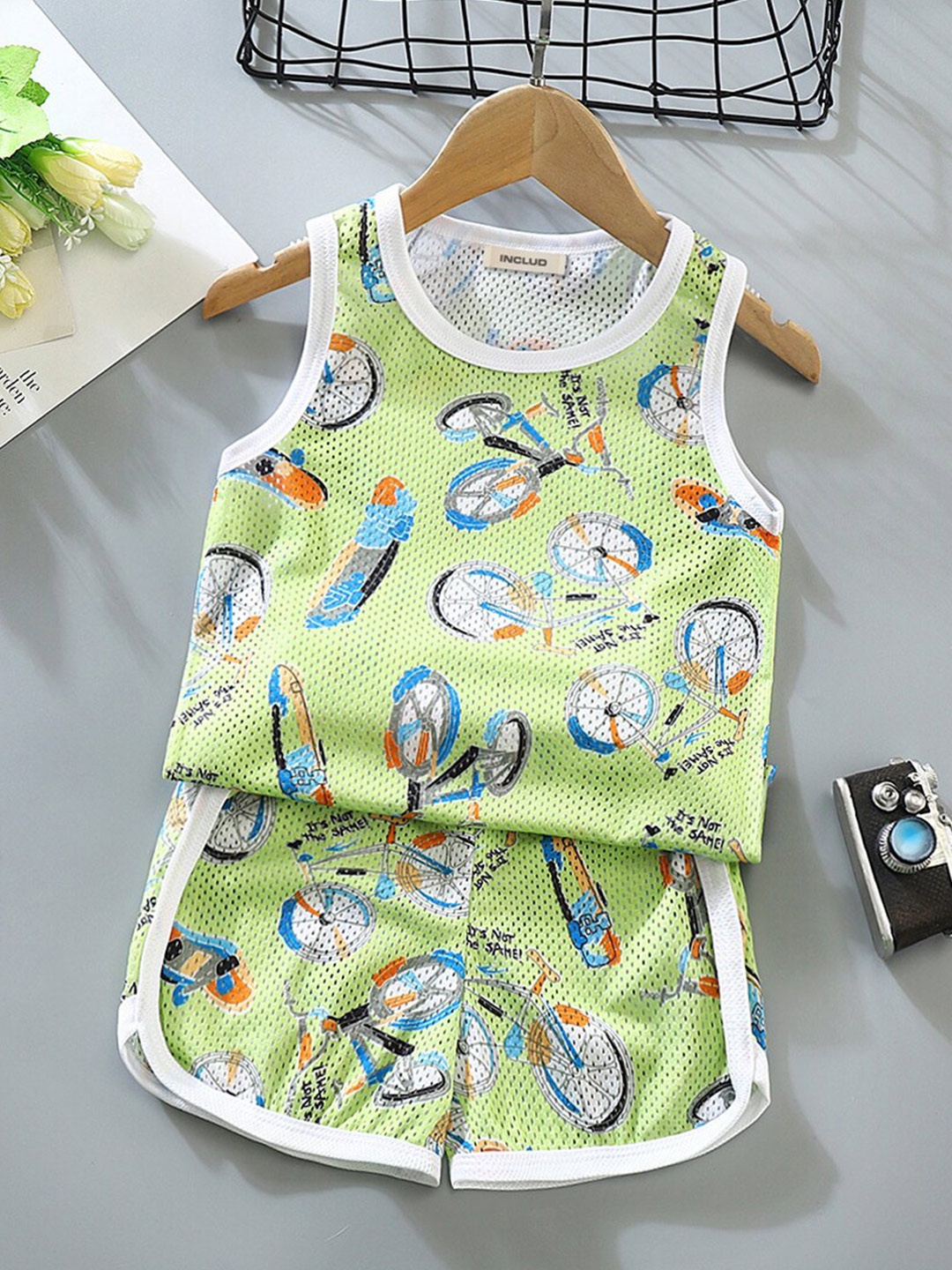 

INCLUD Boys Printed Sleeveless T-shirt With Shorts, Green